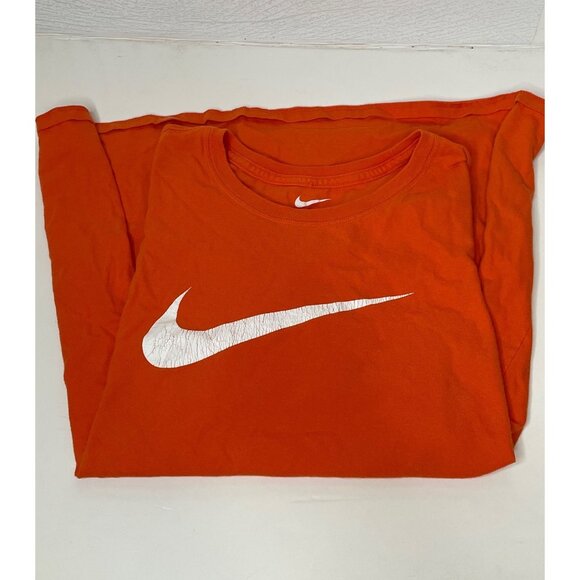 Nike Tee Athletic Cut Orange White Swoosh Crewneck T-Shirt Womens Large - Picture 3 of 3